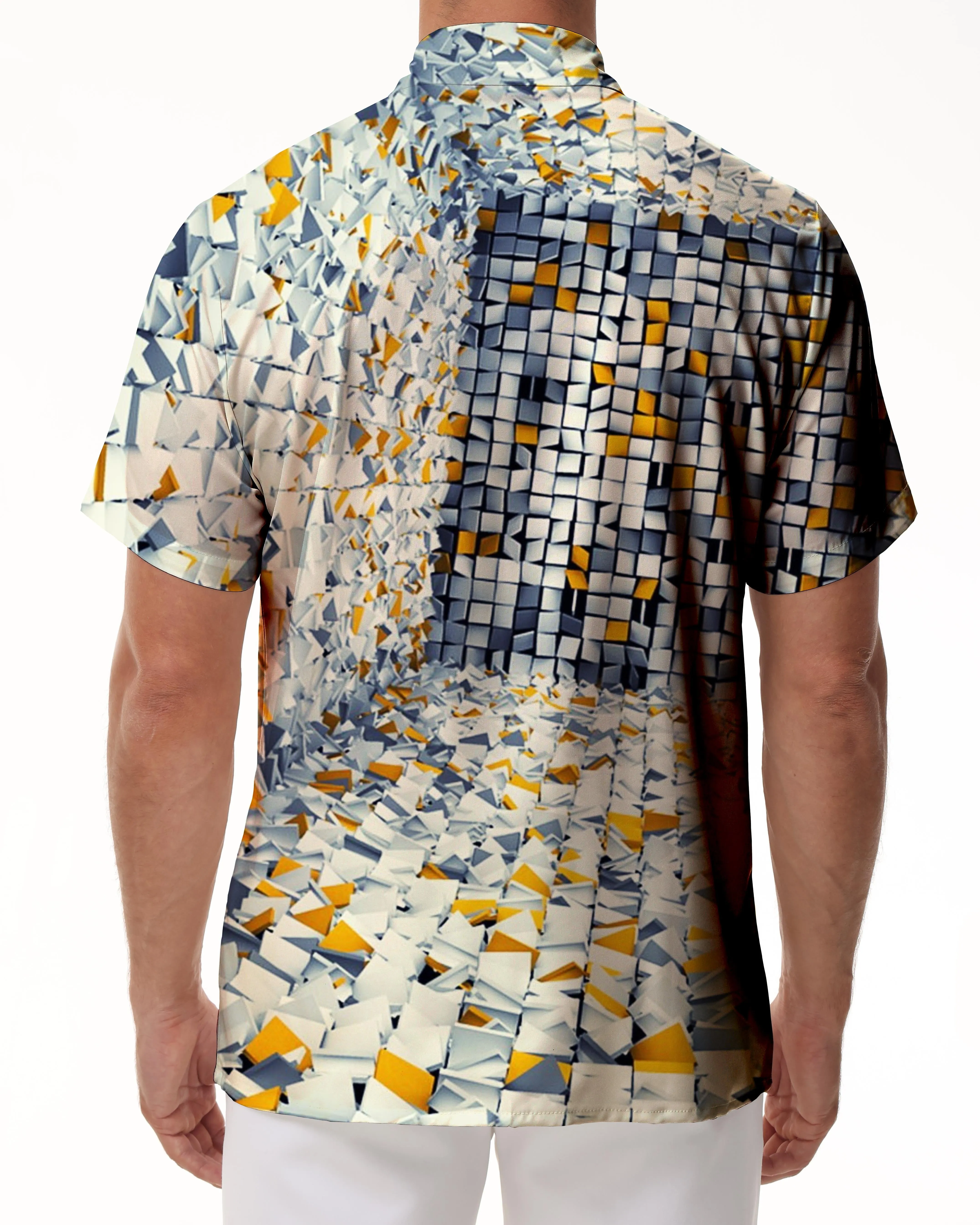 Glass shape colorful everyday shirt hawaiian button men casual 3d print pattern abstract shirt beachwear geometric short sleeve