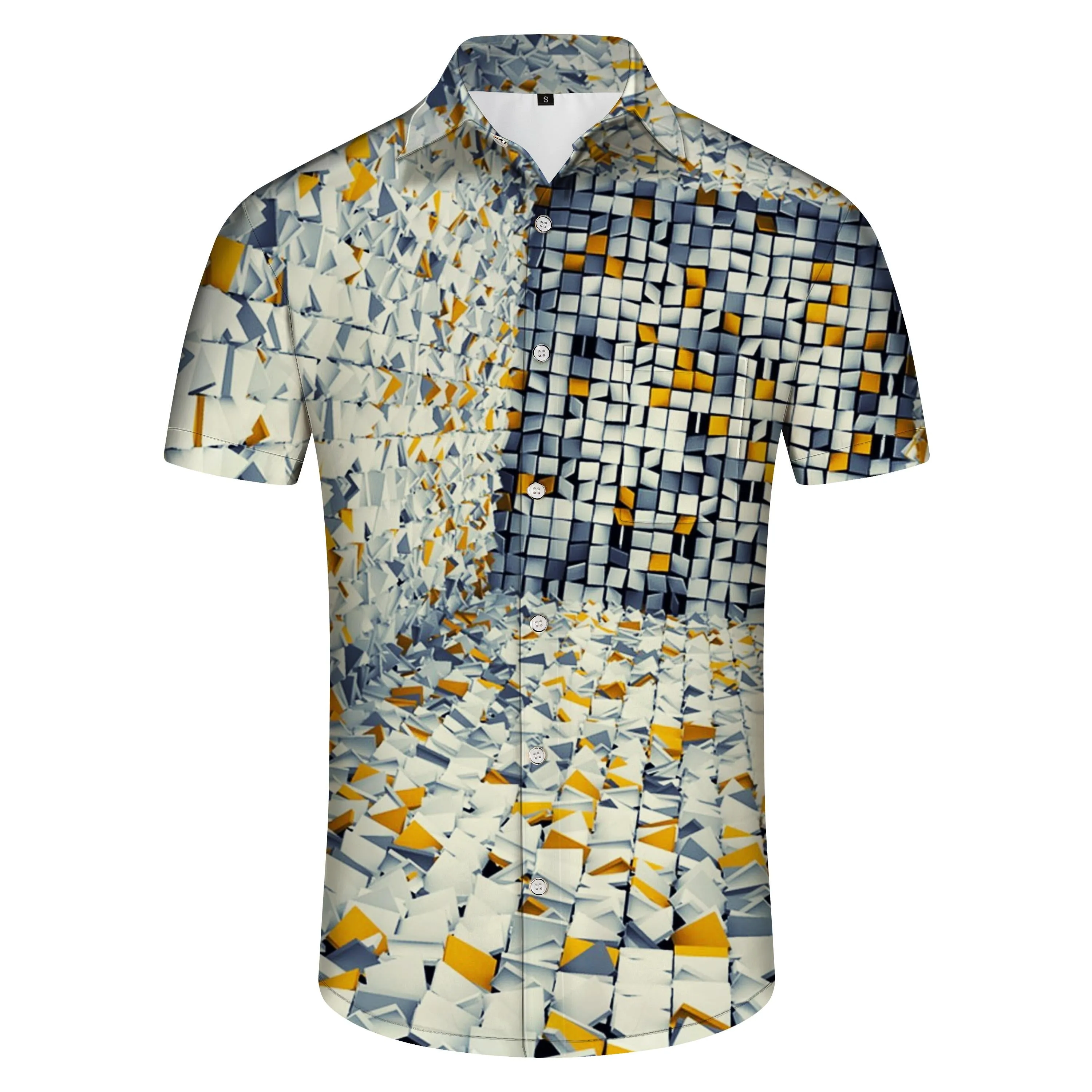 Glass shape colorful everyday shirt hawaiian button men casual 3d print pattern abstract shirt beachwear geometric short sleeve