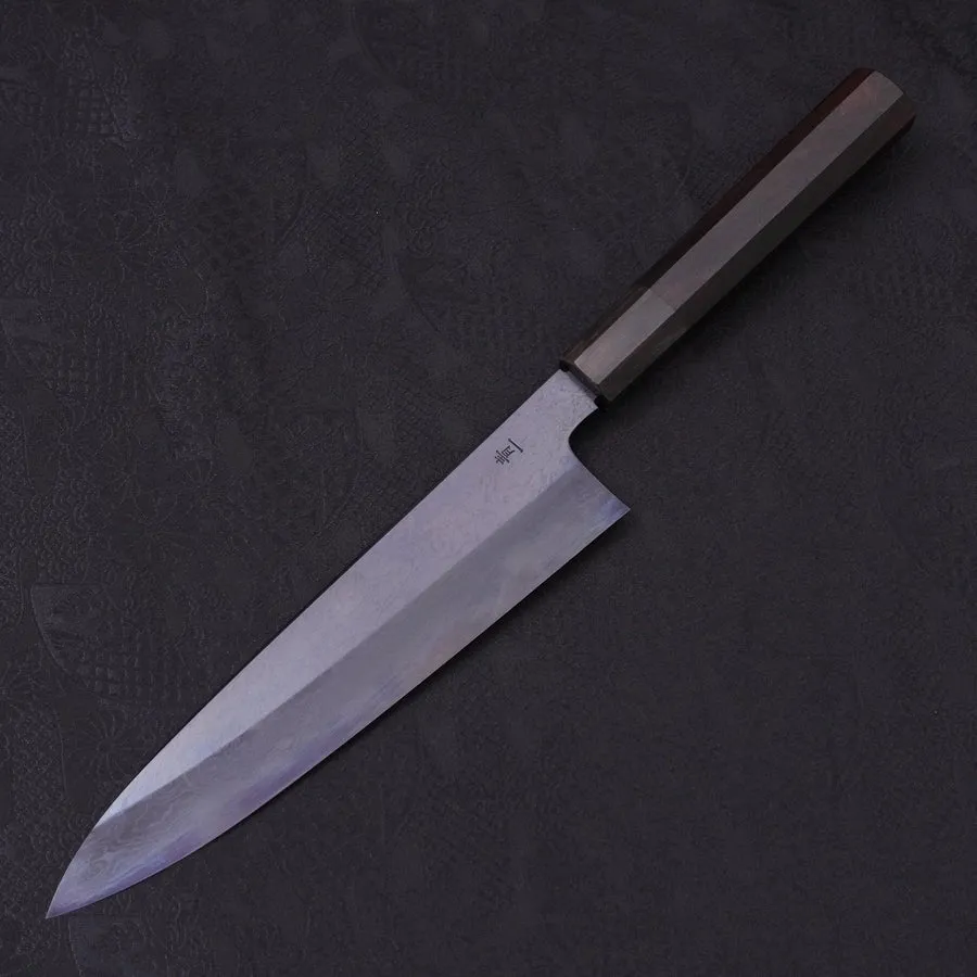 Gyuto Blue steel #1 Kurozome Damascus Buffalo Ebony Handle 210mm