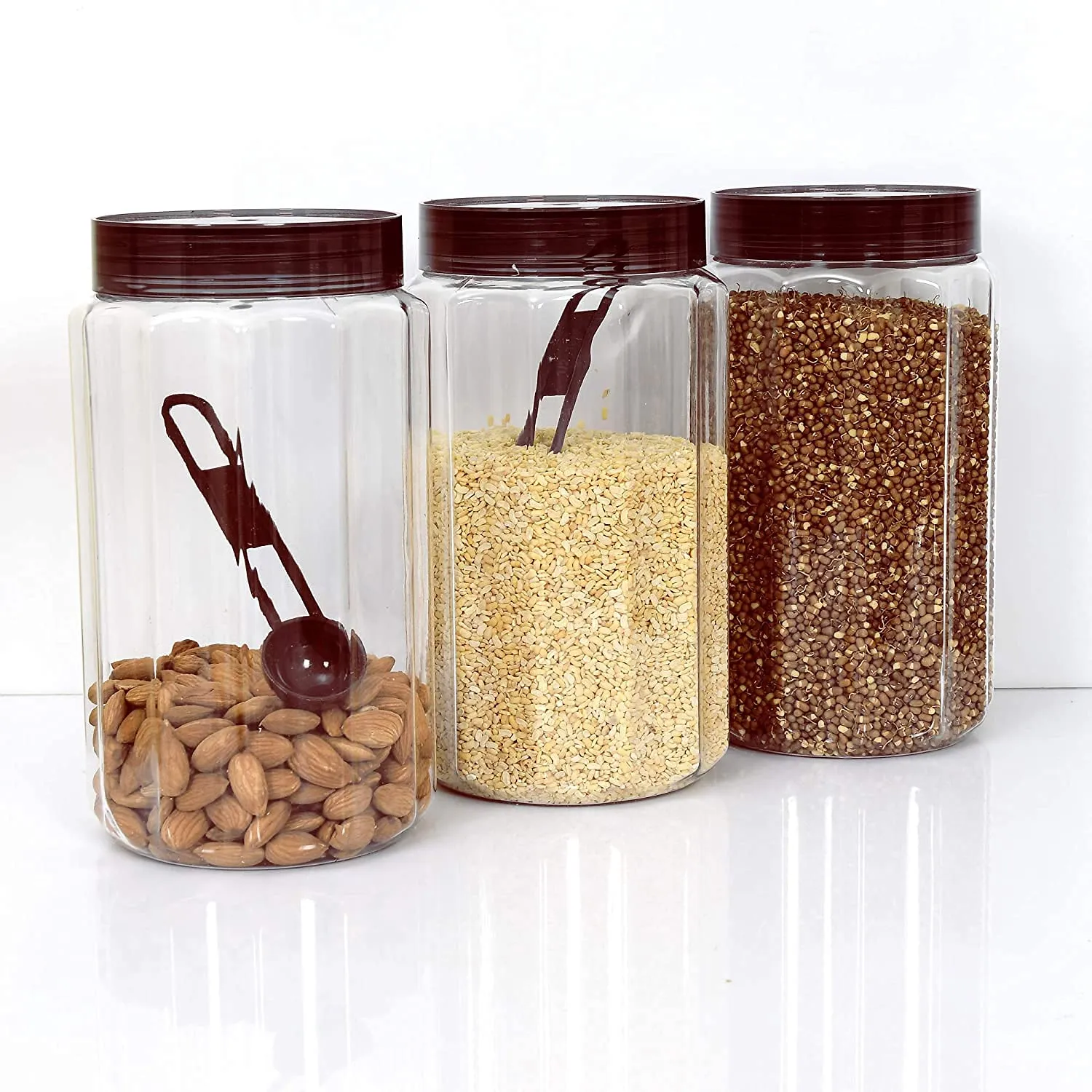 Heart Home Multipurpose Transparent Plastic Container with Airtight Lid,1800ml, Set of 6 (Brown)-HS42KUBMART25075