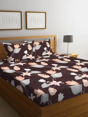 HOMICON Premium Cotton Flat Bedsheet for Double Bed with 2 King Size Pillow Covers | Double Bed Breathable | Wrinklefree | Ultrasoft 220 TC Supersoft | 90x90 Inches, 7X7.5 Feet, Dark Brown