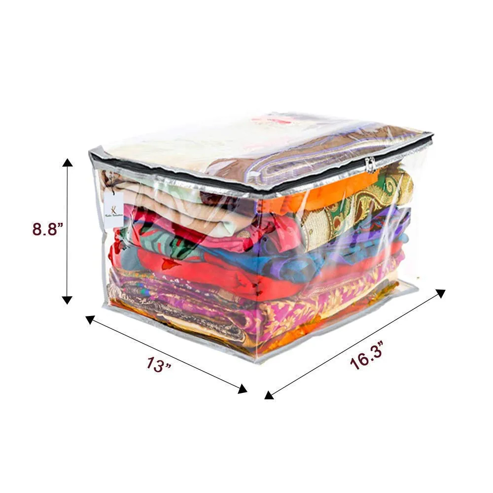 Kuber Industries 3 Pieces Transparent Fabric Saree Cover/Clothes Organiser for Wardrobe Set, Extra Large (Silver)-KUBMART2816