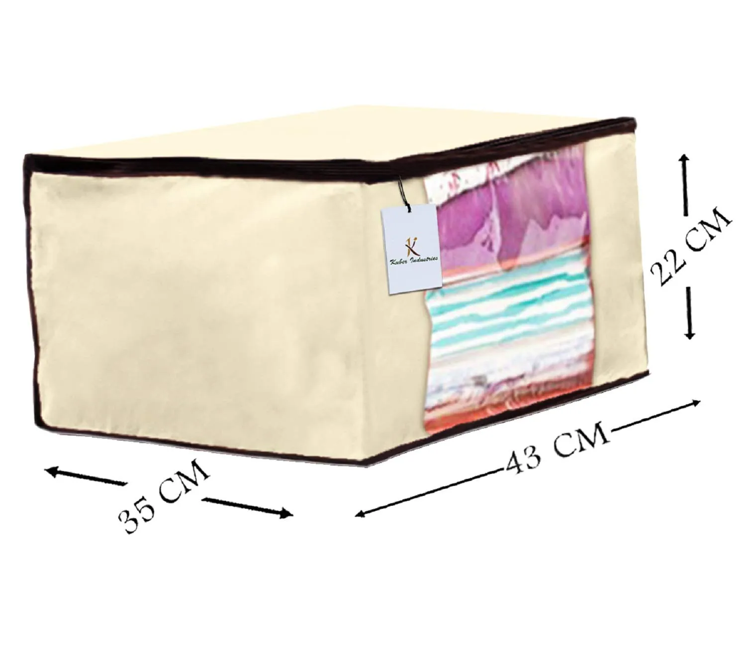 Kuber Industries 4 Piece Non Woven Fabric Saree Cover Set with Transparent Window, Extra Large, Ivory-CTKTC23685