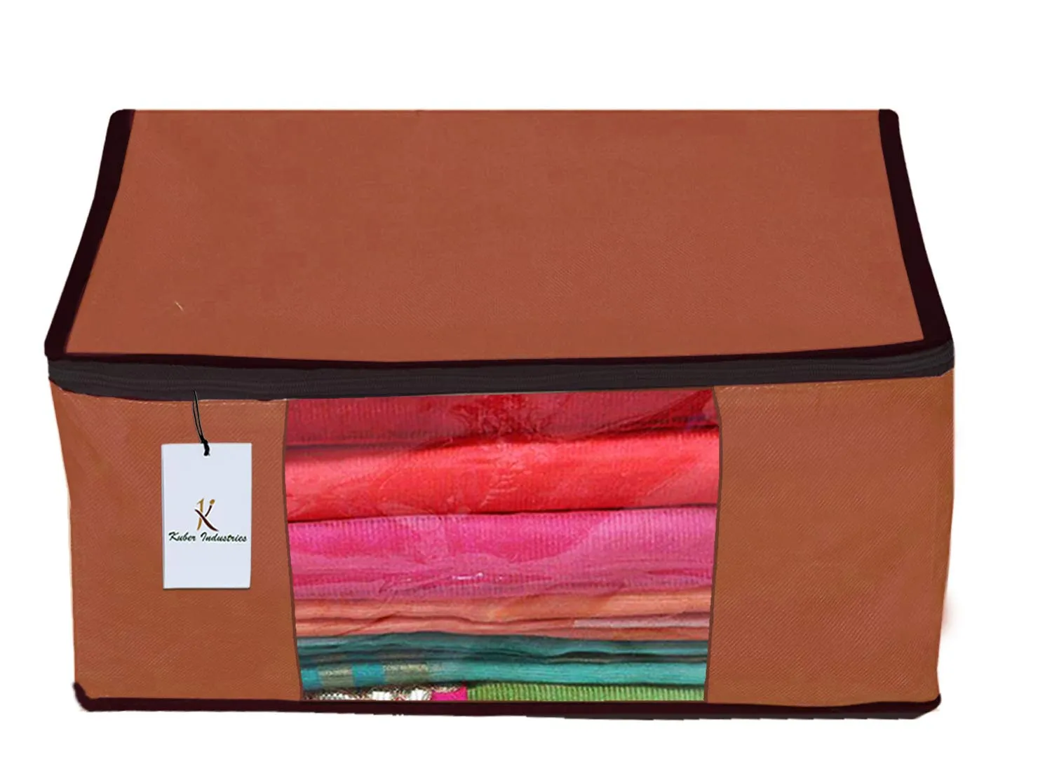 Kuber Industries 9 Piece Non Woven Fabric Saree Cover Set with Transparent Window, Extra Large, Ivory,Royal Blue,Dark Brown-CTKTC23708