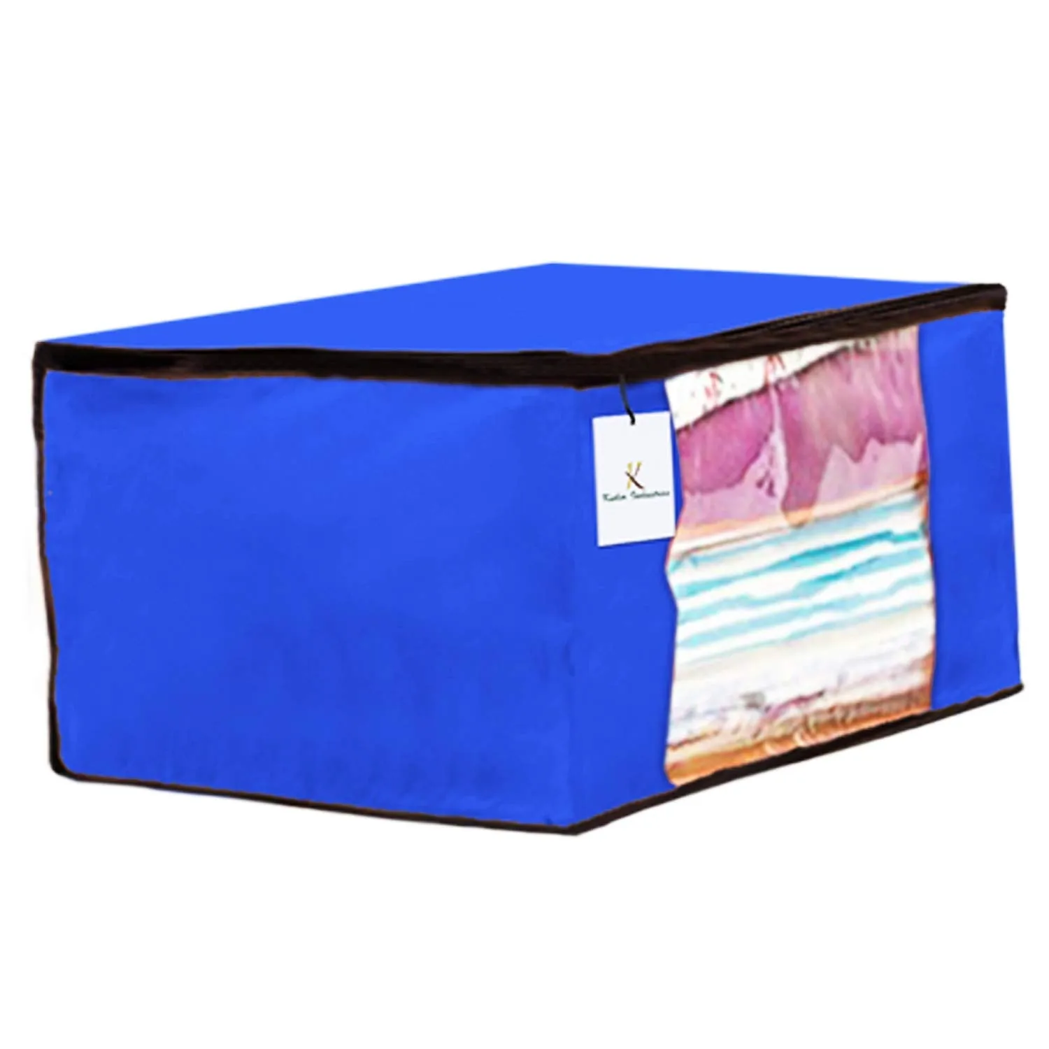 Kuber Industries 9 Piece Non Woven Fabric Saree Cover Set with Transparent Window, Extra Large, Ivory,Royal Blue,Dark Brown-CTKTC23708