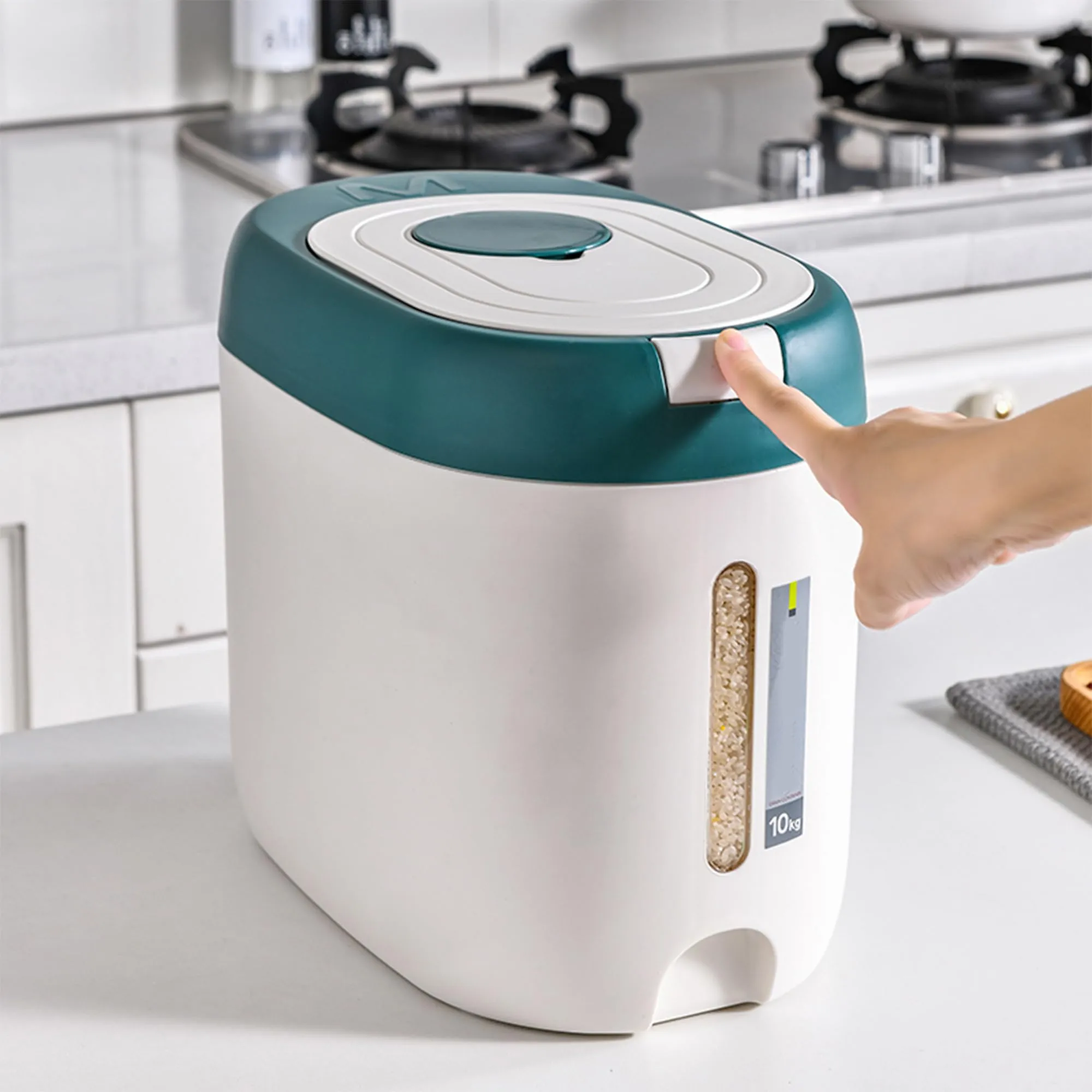 Kuber Industries Kitchen Storage Dispenser | Moisture Proof Dust Proof | Rice Cereal Dal Storage Dispenser Box | Transparent Metering Cylinder| 2020 | White