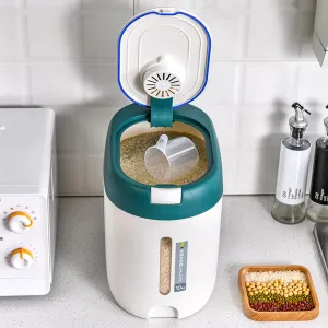 Kuber Industries Kitchen Storage Dispenser | Moisture Proof Dust Proof | Rice Cereal Dal Storage Dispenser Box | Transparent Metering Cylinder| 2020 | White