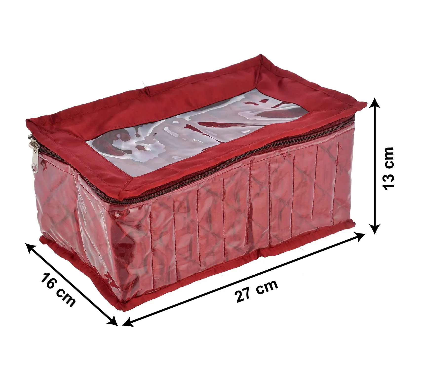 Kuber Industries Laminated PVC Jewelry Organiser Jewelry Storage Bags for Necklace, Earrings, Rings, Bracelet With 10 Transparent Pouches (Maroon)-HS43KUBMART26834