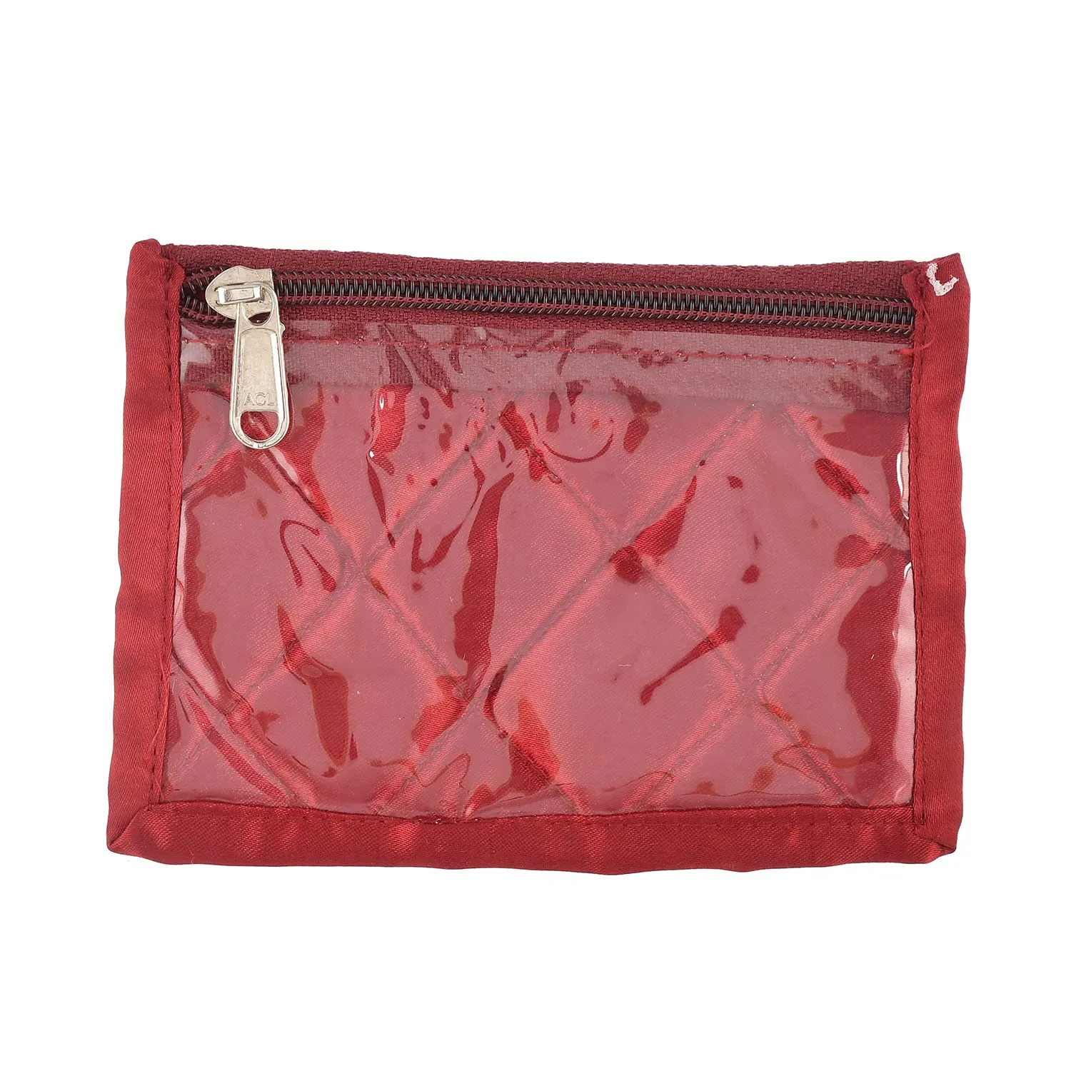 Kuber Industries Laminated PVC Jewelry Organiser Jewelry Storage Bags for Necklace, Earrings, Rings, Bracelet With 10 Transparent Pouches (Maroon)-HS43KUBMART26834
