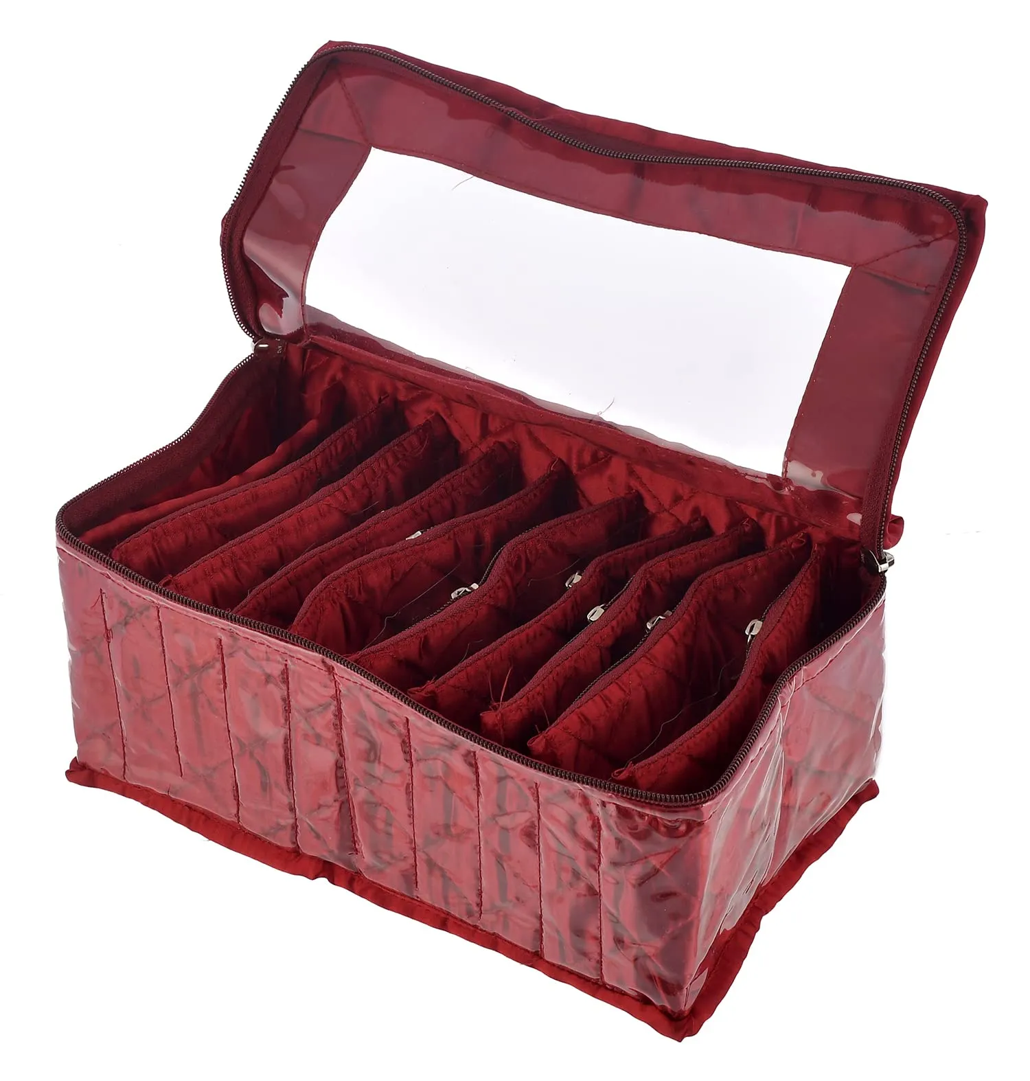 Kuber Industries Laminated PVC Jewelry Organiser Jewelry Storage Bags for Necklace, Earrings, Rings, Bracelet With 10 Transparent Pouches (Maroon)-HS43KUBMART26834