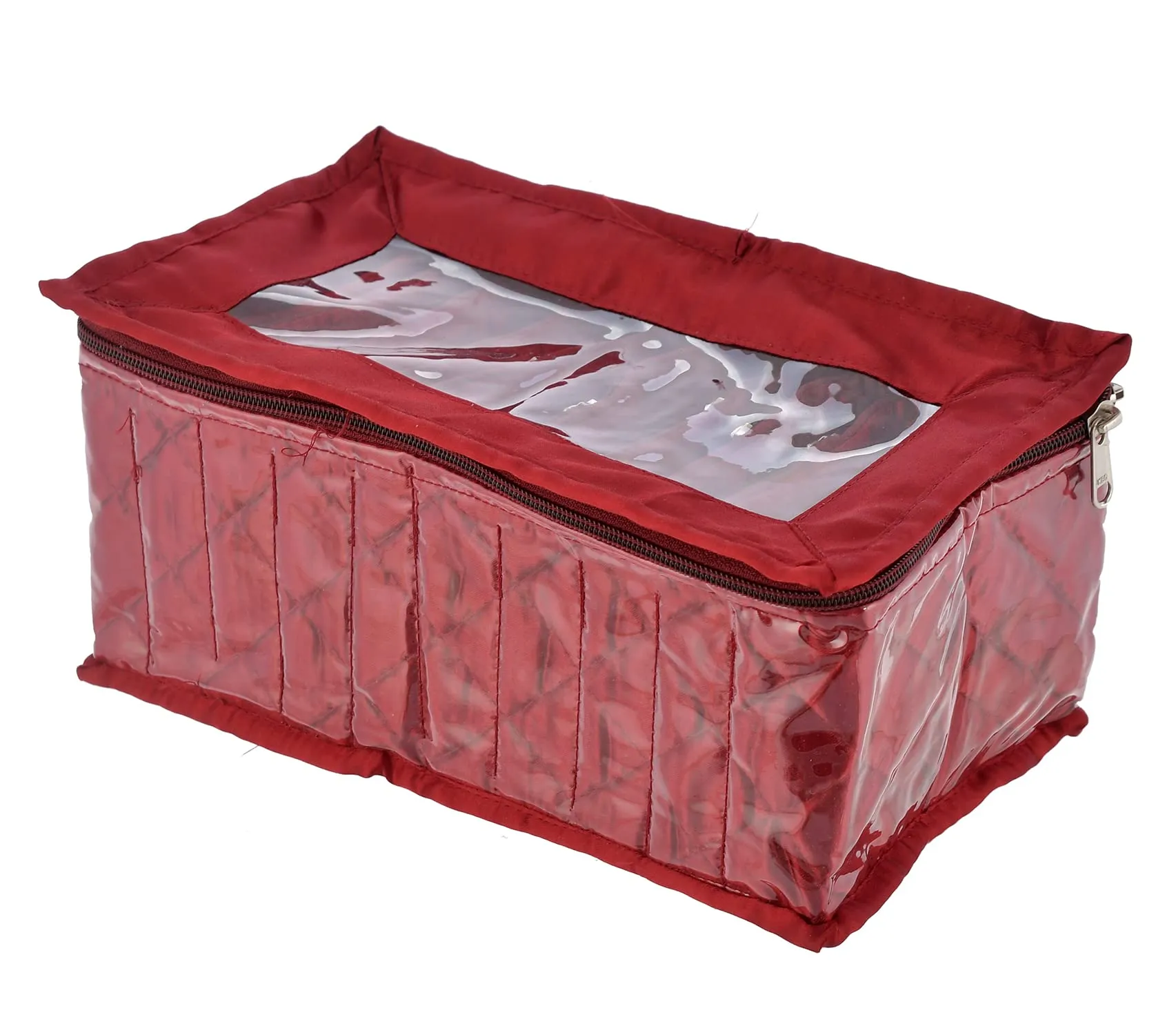 Kuber Industries Laminated PVC Jewelry Organiser Jewelry Storage Bags for Necklace, Earrings, Rings, Bracelet With 10 Transparent Pouches (Maroon)-HS43KUBMART26834