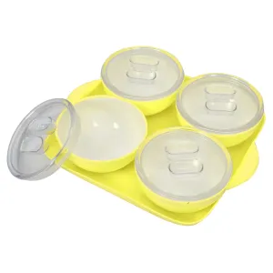 Kuber Industries Plastic 4 Bowls & 1 Square Tray Set for Serving & Store Dry Fruits, Candies, Snacks with Silicon Rubberized Ring Lid (Green)-50KM01375