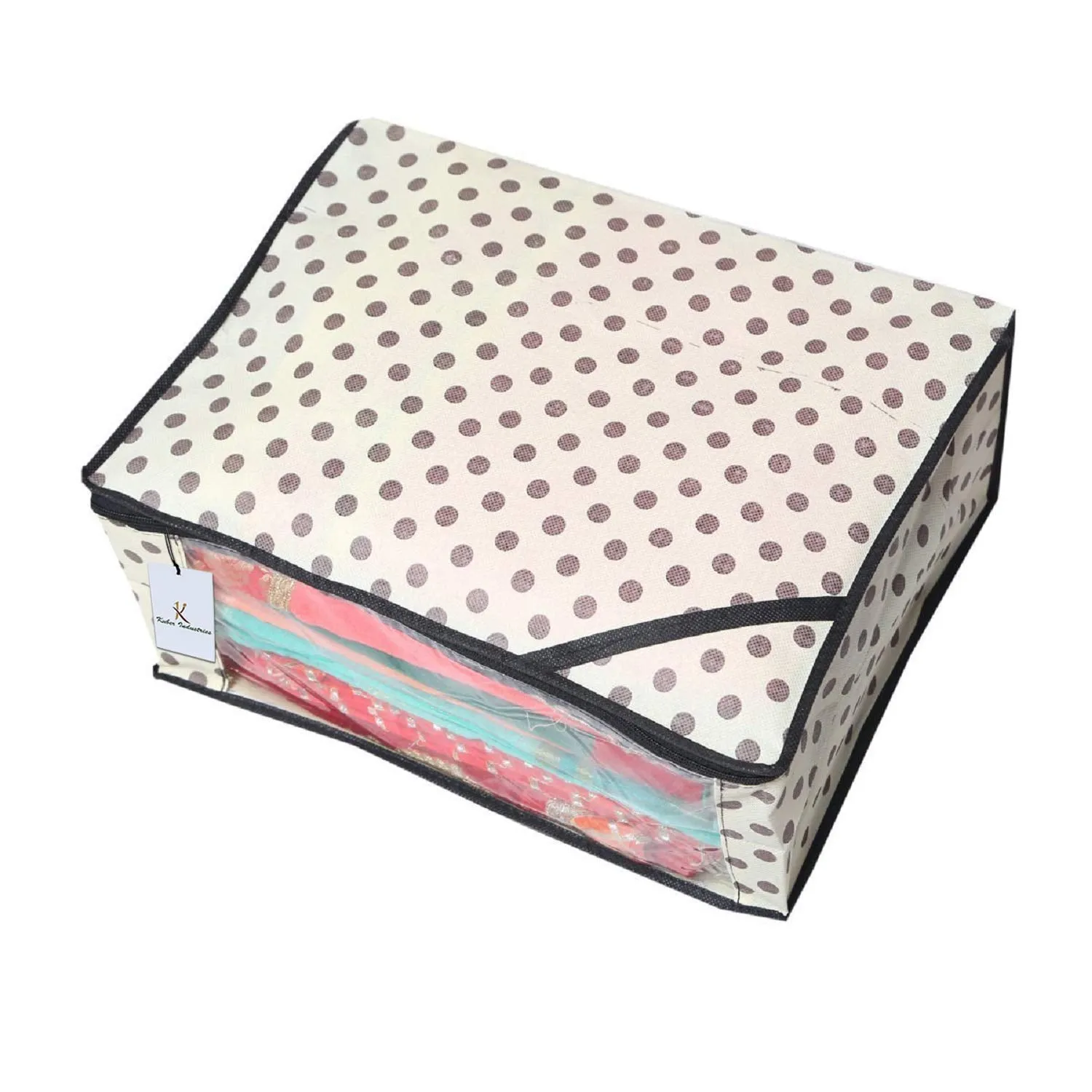 Kuber Industries Polka Dot Design 6 Piece Non Woven Fabric Saree Cover Set with Transparent Window, Extra Large, Ivory-CTKTC31925