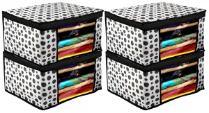 Kuber Industries Polka Dots Design 4 Piece Non Woven Fabric Saree Cover/ Clothes Organizer For Wardrobe Set with Transparent Window, Extra Large, (Black & White) - CTKTC038095