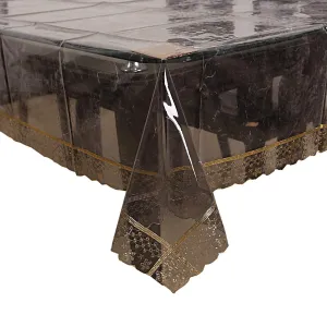 Kuber Industries PVC 4 Seater Center Table Cover with Golden Lace (Black Transparent)-CTKTC30001
