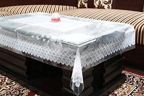 Kuber Industries PVC 4 Seater Transparent Centre Table Cover - White