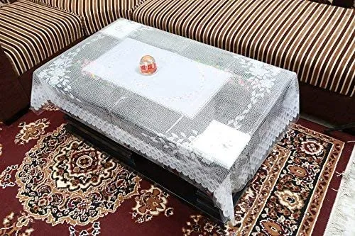 Kuber Industries PVC 4 Seater Transparent Centre Table Cover - White