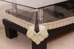 Kuber Industries PVC 6 Seater Transparent Dining Table Cover (Gold)