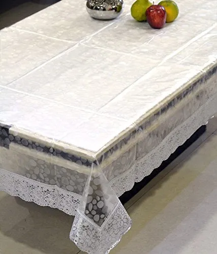 Kuber Industries PVC 6 Seater Transparent Dining Table Cover - Silver,TC51