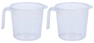 Kuber Industries Virgin Plastic Bath Mug for Bathroom|Transparent Look & Unbreakable Material|Pack of 2 with Measurement 1100 ml|White