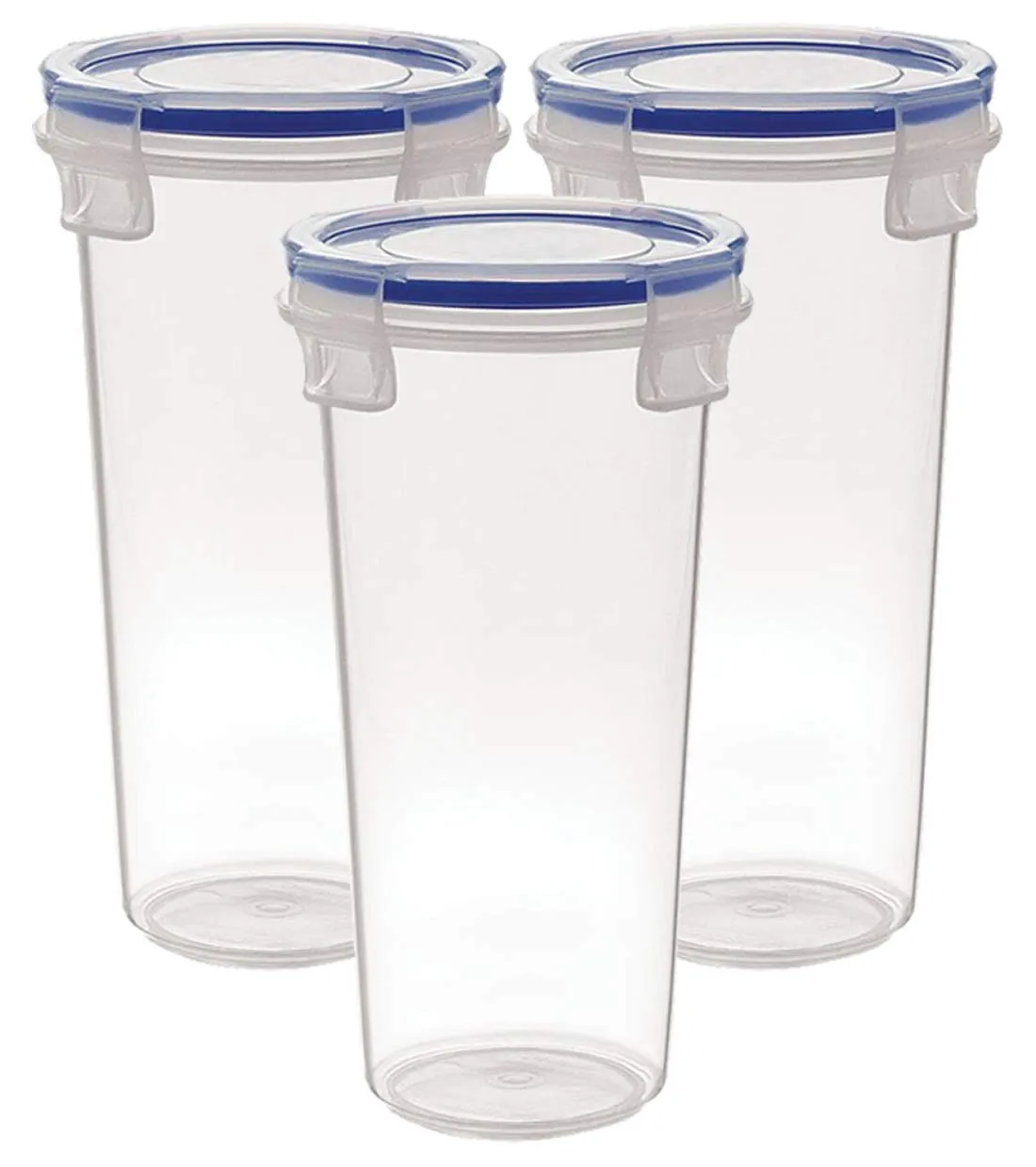 Kuber Industries Virgin Plastic Klick Big Glass 3 Piece Transparent Tumbler/airtight Container Leakproof Storage with Lid 500ml (White)
