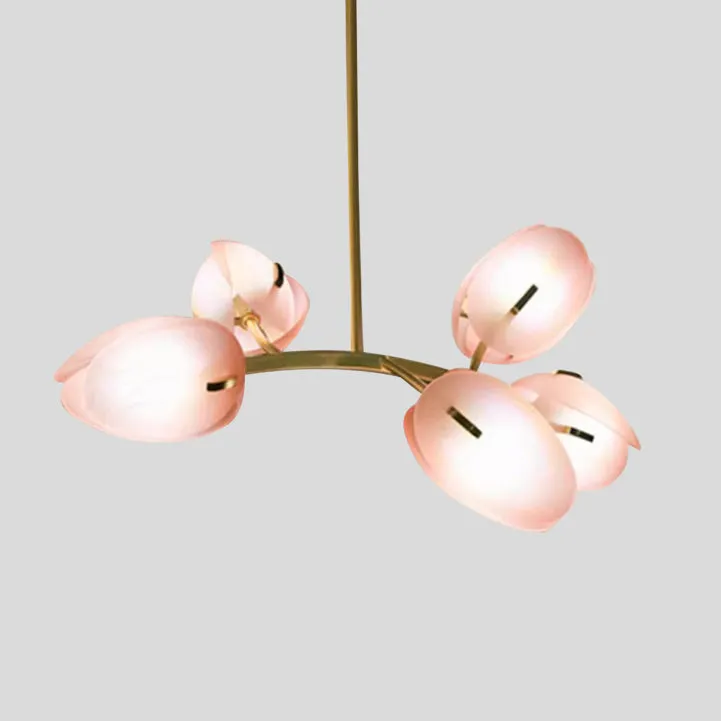 Modern Minimalist Flower Bud Iron Glass 1/2/3/4/5/6 Light Island Light Chandelier For Dining Room