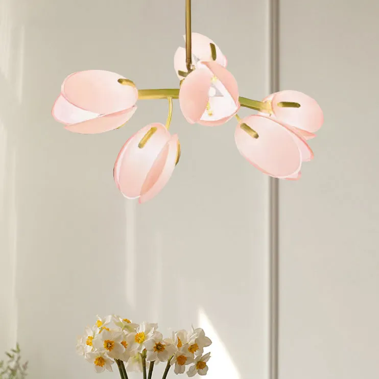 Modern Minimalist Flower Bud Iron Glass 1/2/3/4/5/6 Light Island Light Chandelier For Dining Room