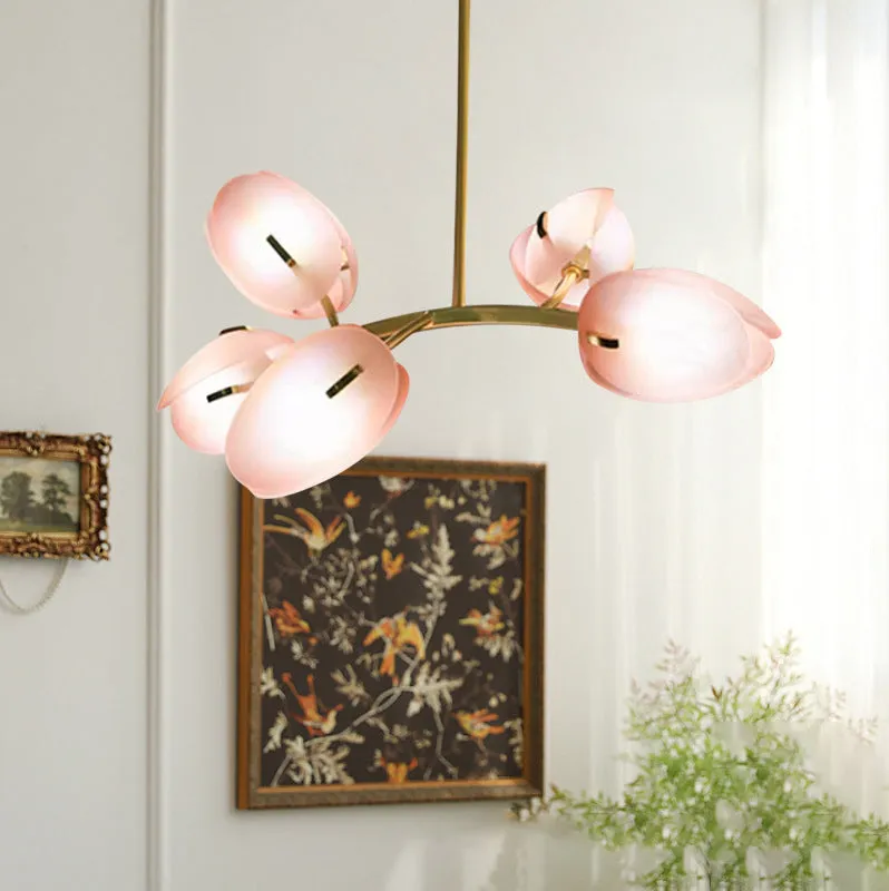 Modern Minimalist Flower Bud Iron Glass 1/2/3/4/5/6 Light Island Light Chandelier For Dining Room