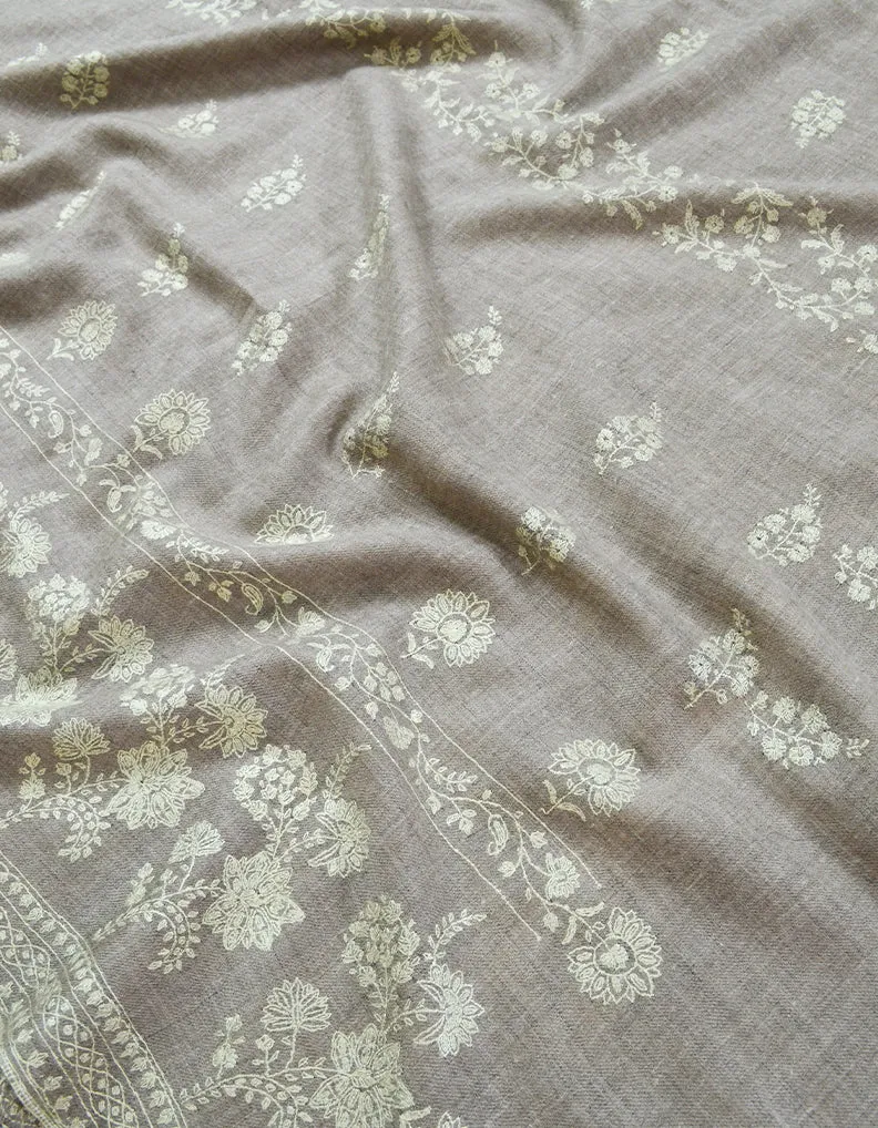 Natural Grey Embroidery Pashmina Shawl 7372