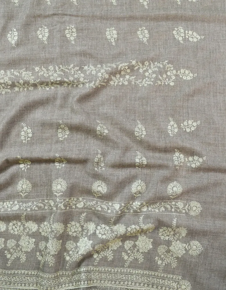 Natural Grey Embroidery Pashmina Shawl 7372