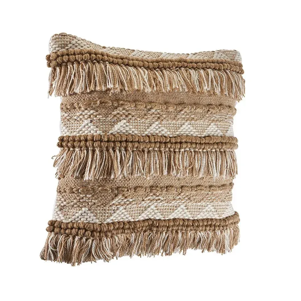 Neutral Geometric Fringe LR07455 Throw Pillow
