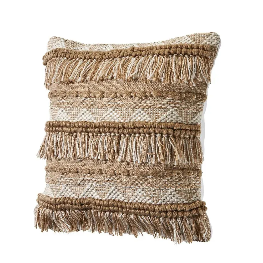Neutral Geometric Fringe LR07455 Throw Pillow