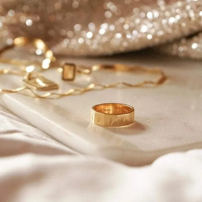 Palm Leaf Geometric Band 18ct Gold Plated Ring WR04_GP