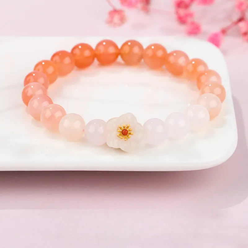 Peach Blossom Agate Bracelet - Sterling Silver Handcrafted Jewelry Gift