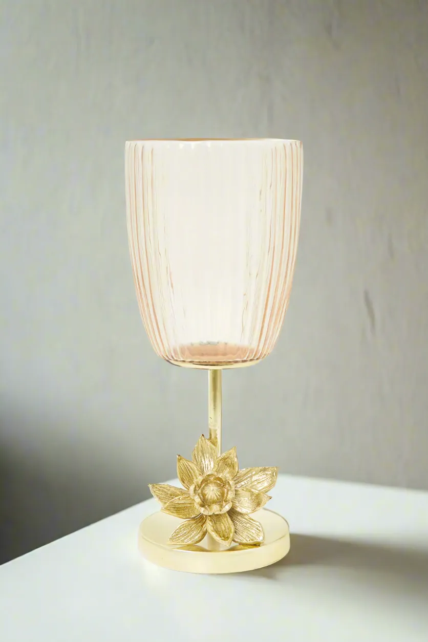 Pink Magnolio Decorative Hurricane In Glass