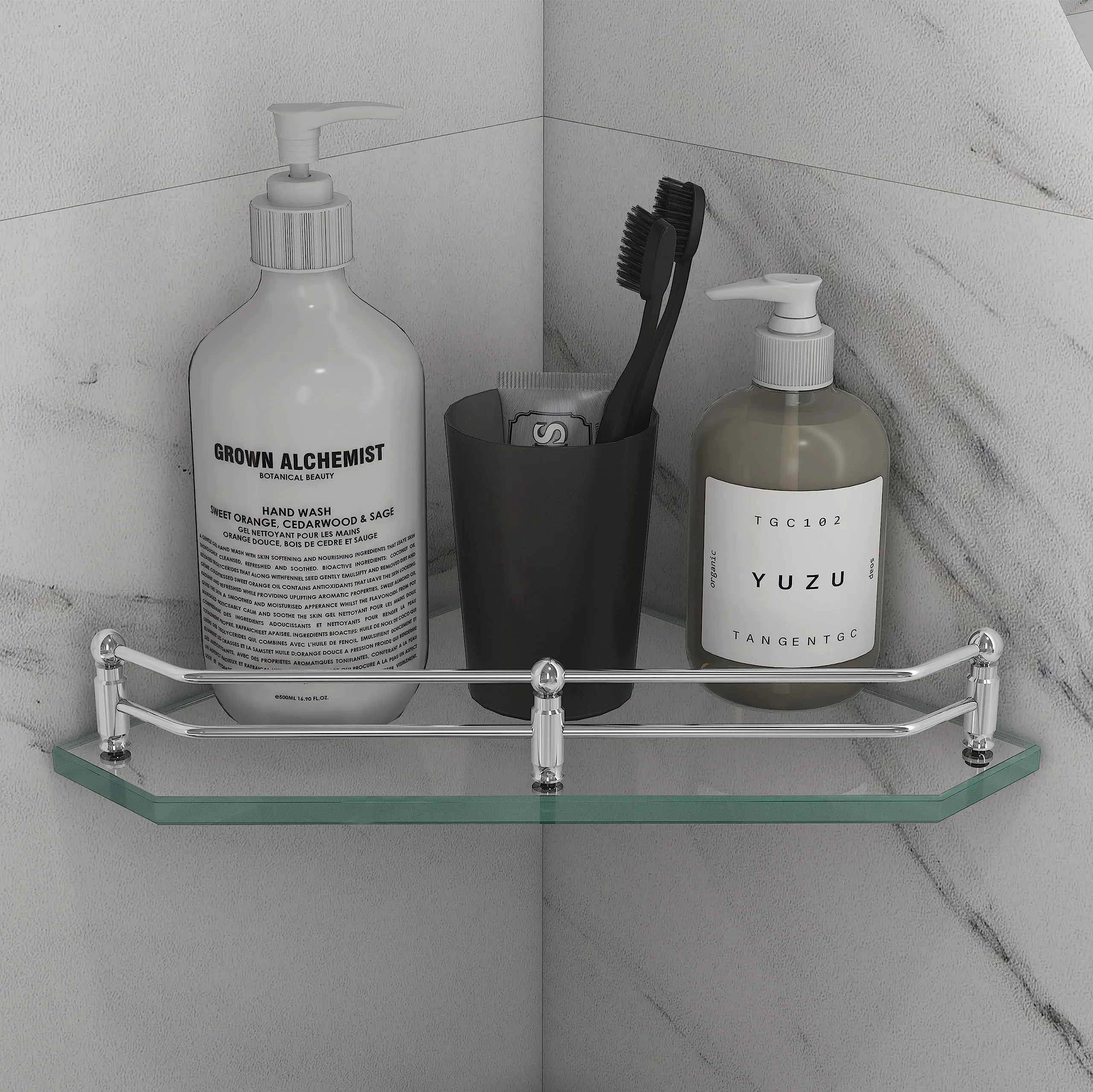 Plantex Diamond Glass Shelf for Bathroom/Kitchen Corner Shelf Wall Storage Shelf - Bathroom Accessories for Home Decor (9x9 Inches) (Transparent - Pack of 1)