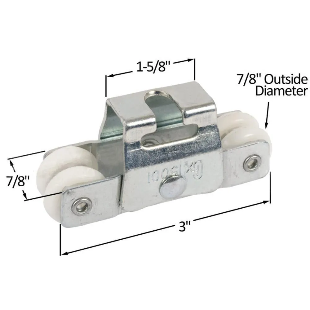 Pocket Door Roller Bracket with Four 7/8" Round Edge Nylon Rollers for Cox Closet Doors