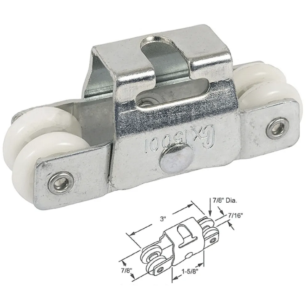 Pocket Door Roller Bracket with Four 7/8" Round Edge Nylon Rollers for Cox Closet Doors