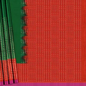 "Handwoven Green with Orange Soft Silk Saree - 1837T006459DSC"