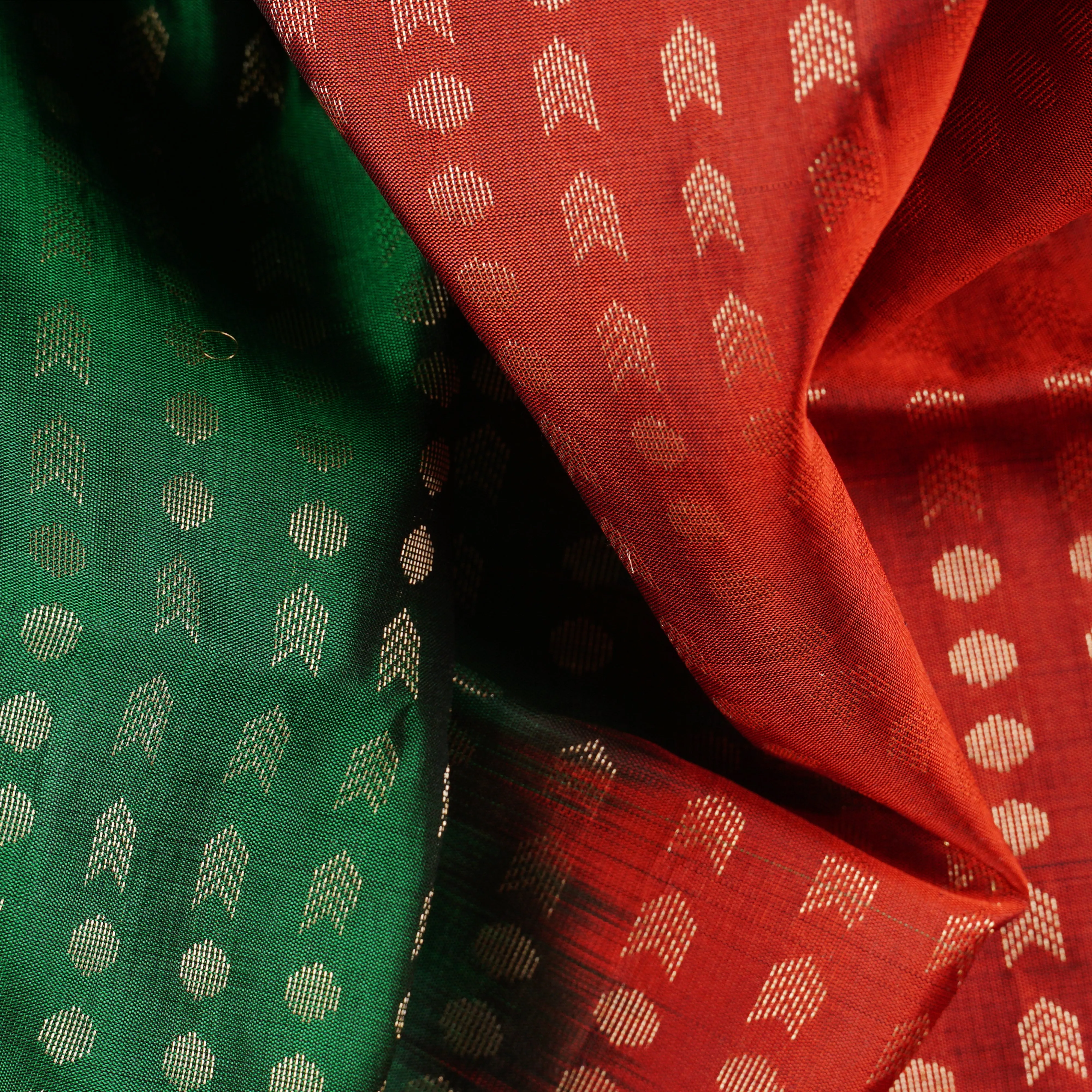"Handwoven Green with Orange Soft Silk Saree - 1837T006459DSC"