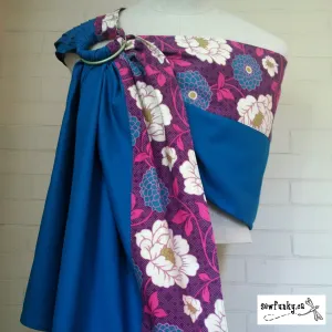 Sewfunky Designer Baby Sling Darling Dahlia on Teal Blue