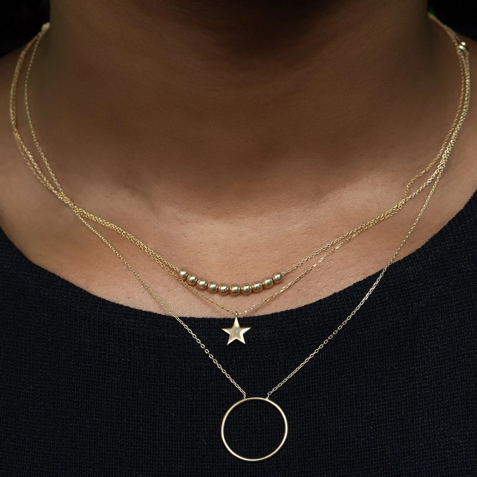 Sliding Bead Necklace in Solid Yellow Gold