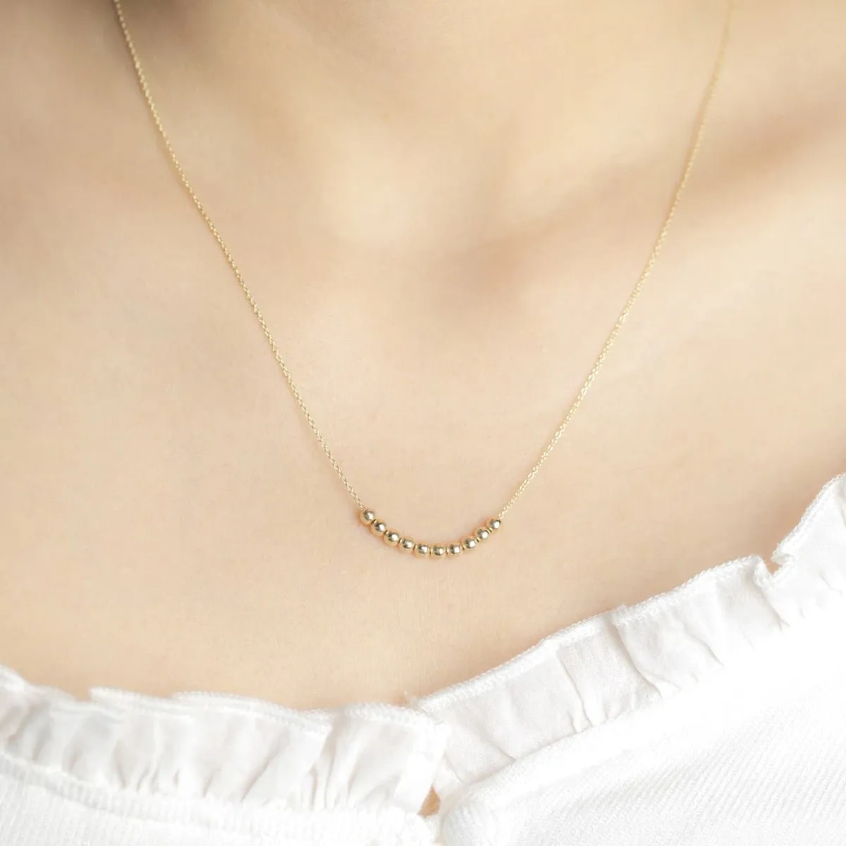Sliding Bead Necklace in Solid Yellow Gold
