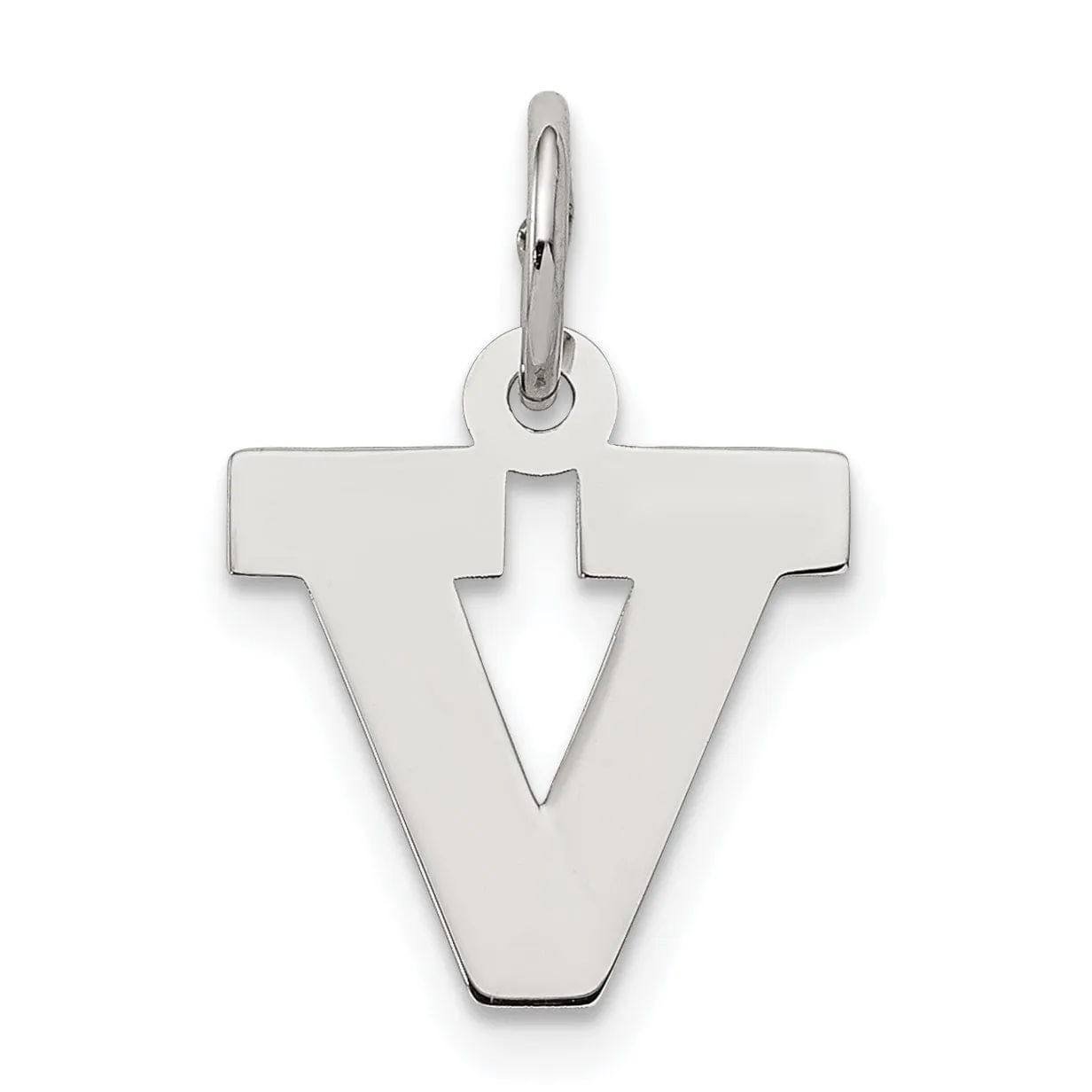 Sterling Silver Small Block Initial V Charm