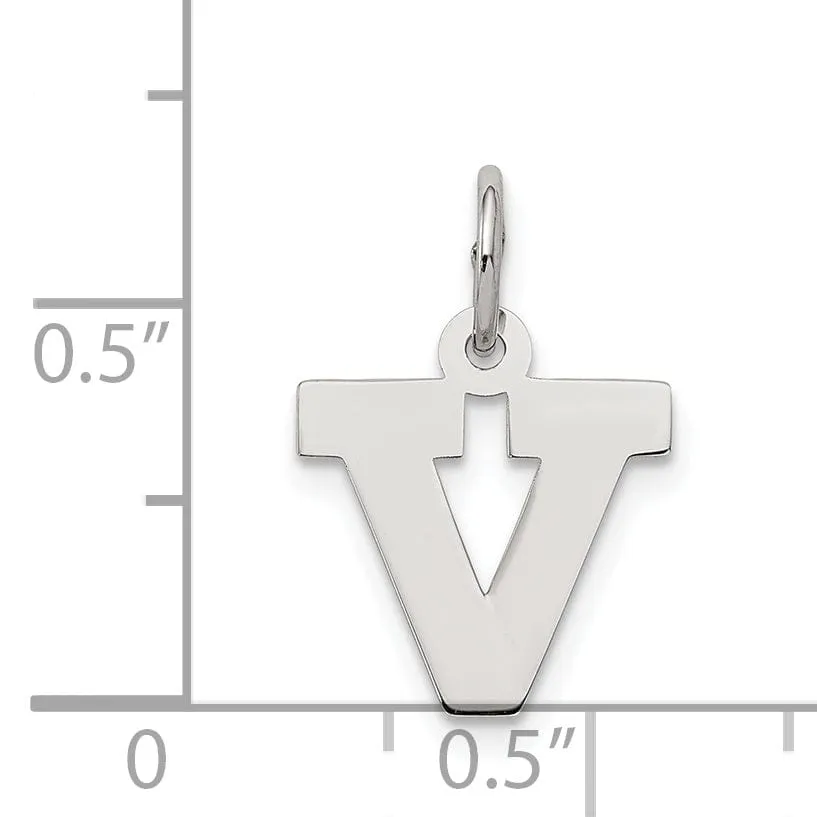 Sterling Silver Small Block Initial V Charm