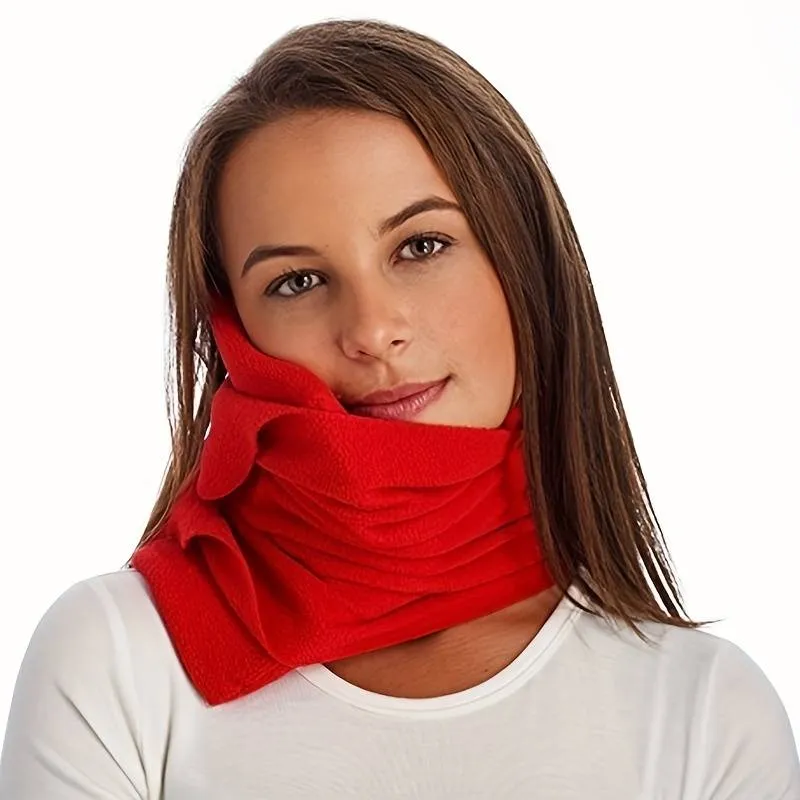 Travel Sleep Comfortable & Supportive Fleece Support Neck Pillow With Scarf