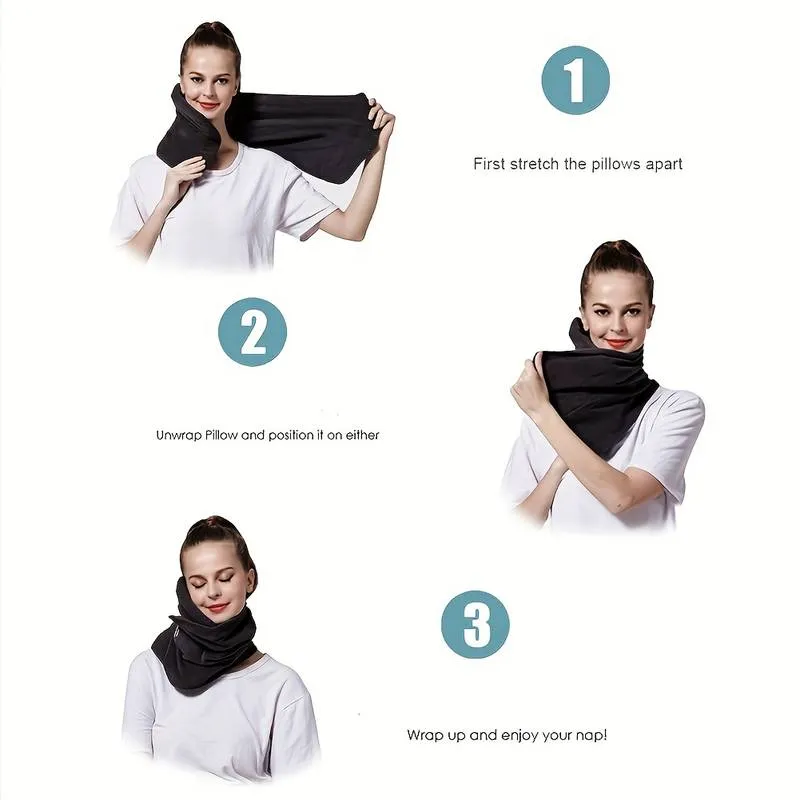 Travel Sleep Comfortable & Supportive Fleece Support Neck Pillow With Scarf