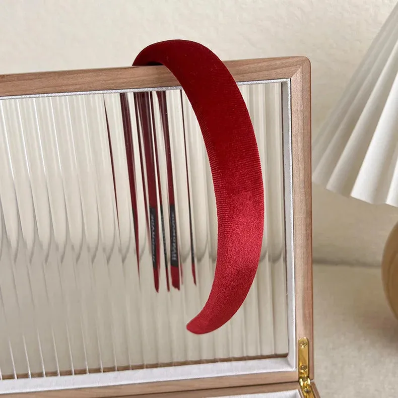 VAIGE New Year's Red Thin Cotton Headband - Sweet Sponge Hair Hoop for Casual Wear and Christmas Decor, Geometric Pattern Hair Accessories