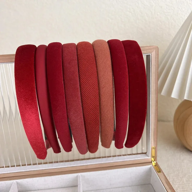VAIGE New Year's Red Thin Cotton Headband - Sweet Sponge Hair Hoop for Casual Wear and Christmas Decor, Geometric Pattern Hair Accessories