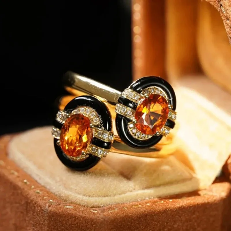 VAIGE Vintage Geometric Glass Rings for Women